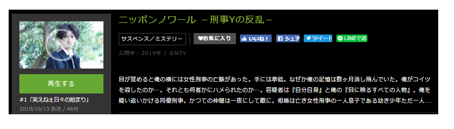 ニッポンノワール 刑事yの反乱 賀来賢人主演 のドラマサブスク動画 1話 10話 最終回 配信サイト一覧